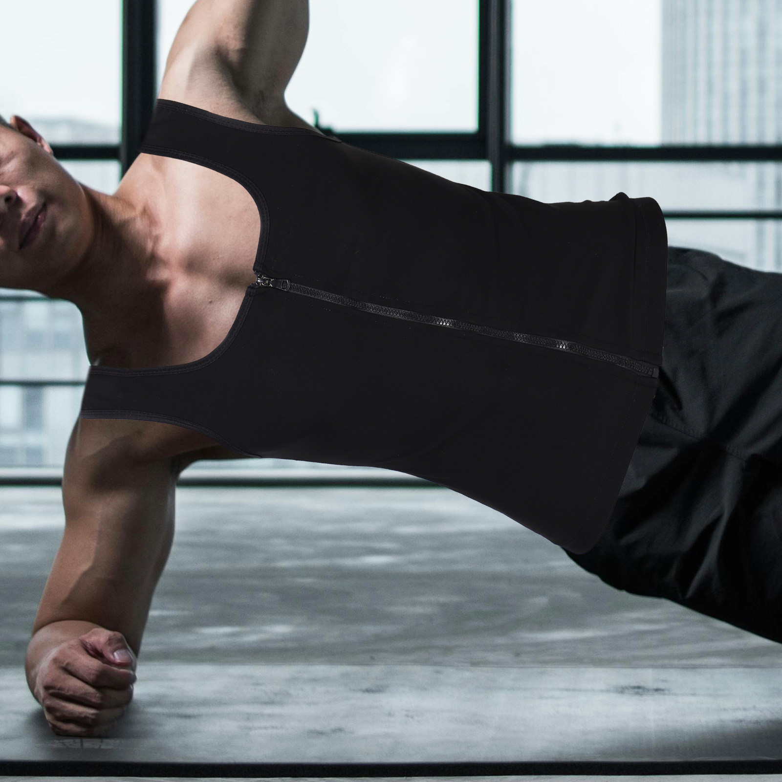 Yoga Fitness Trainer - Men's Sweat Vest Zip-Up Compression Workout